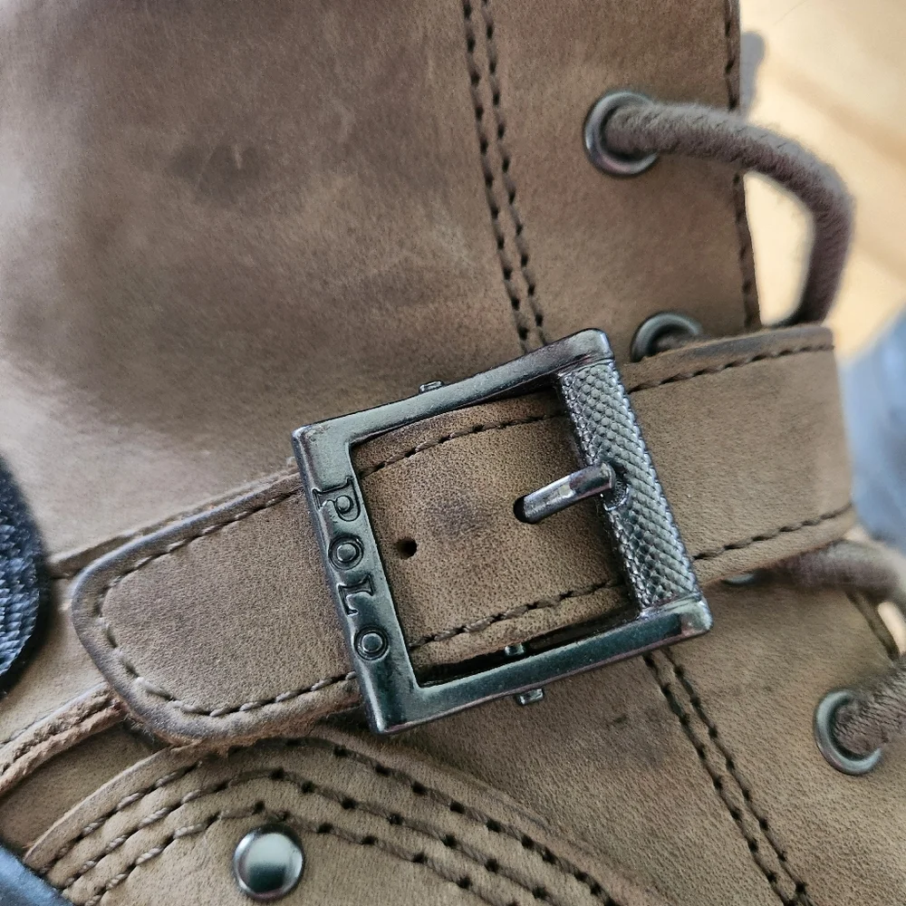 Polo Ralph Lauren Leather Boot Buckle Brandy‎ Tyrek Youth Boys Size 5.5 Brown